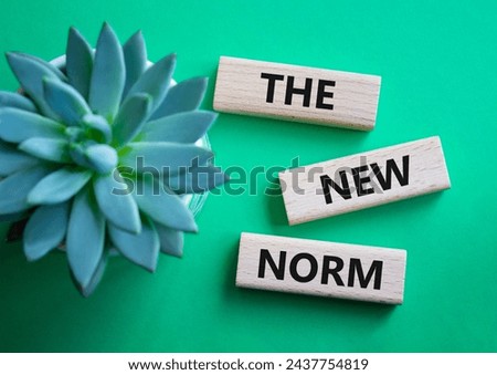 The new norm symbol. Concept words The new norm on wooden blocks. Beautiful green background with succulent plant. Business and The new norm concept. Copy space. Royalty-Free Stock Photo #2437754819