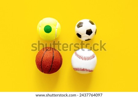 Team sport balls, top view. Sport games background.