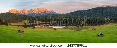 Geroldsee lake (Wagenbrüchsee) panoramic landscape in the Alps, Bavaria Germany. Royalty-Free Stock Photo #2437789911