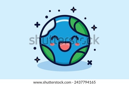 Happy planet earth globe simple linear bold stroke flat illustration icon
