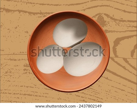 Hen eggs picture on wooden table