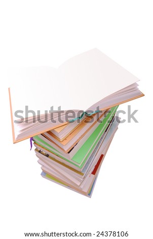 stack of books and blank pages for copy space isolated on white