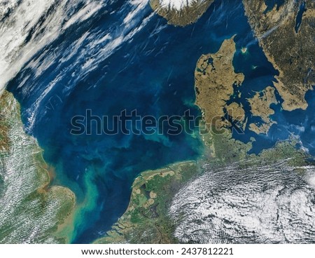 Phytoplankton bloom in the North Sea. Phytoplankton bloom in the North Sea. Elements of this image furnished by NASA.