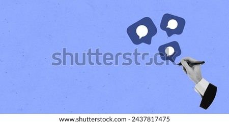 Blue Color Background. Social Media Creative Concept Art Collage. Copy Space Texture Banner Flyer Poster Post Card Design. Like Love Follower Share Symbol Home Page Web Trendy Famous Trend Saved Icon