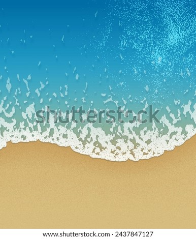 Realistic sandy beach with sea waves from top view vector illustration. Global colors Royalty-Free Stock Photo #2437847127