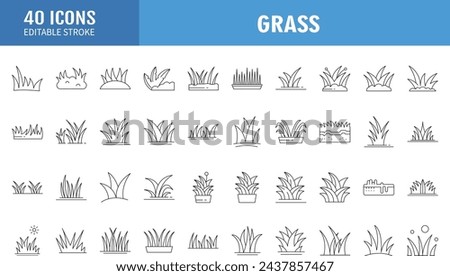 Set of 40 Grass Line Icons Editable Stroke.