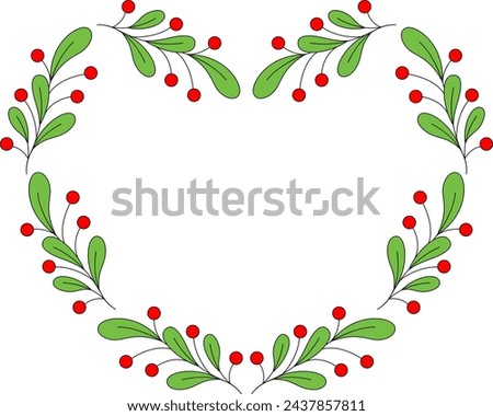 Heart shape design with leaves flower. Wreath with floral elements illustration.