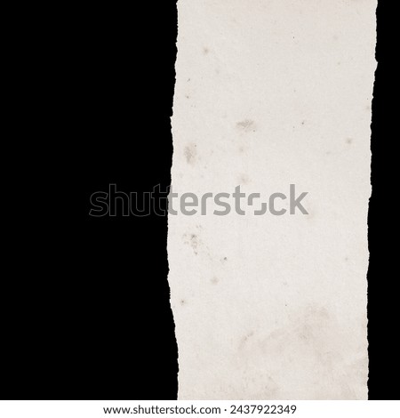 Thin ripped piece of paper. Element for design on black background universal use