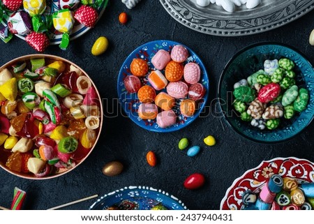 Colorful Candy and Chocolate, Ramadan Kareem Concept Photo, Uskudar Istanbul, Turkiye (Turkey) Royalty-Free Stock Photo #2437940431