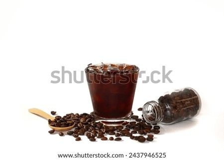 Americano ice coffee and coffee bean put on white background with isolate pictures slye.