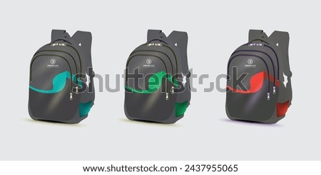 backpack set standing isolated on light gray background.