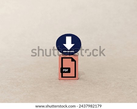 

oval and rectangle wooden with download and PDF format file icon. concept of pdf file save