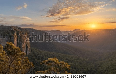 Beautiful Sunrise in the Grose Valley (Blue Mountains, New South Wales, Australia) Royalty-Free Stock Photo #2438008667