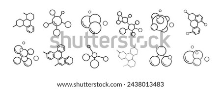 A set of twelve molecular formulas, chemical compounds on a white background. Molecular structure, molecular formula models for modern emblems and badges. Vector EPS 10. Royalty-Free Stock Photo #2438013483