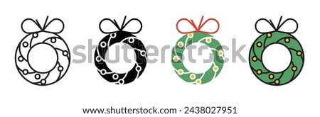 Modern Christmas Wreath Graphic. Vector Representation with Decorative Bow.