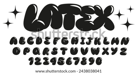 Inflated ballon alphabet letters and numbers, plump font design. Modern hand drawn vector illustration. Trendy English type. Royalty-Free Stock Photo #2438038041