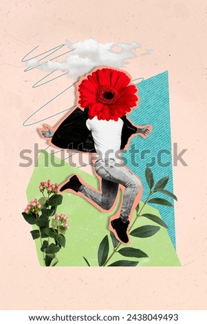Collage vertical picture of funky unknown unusual guy running hurrying seasonal shopping isolated on drawing background