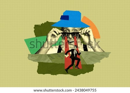 Creative drawing collage picture of running businessman boss spying watching pressure laser weird freak bizarre unusual