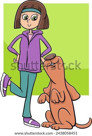 Cartoon illustration of teen girl with funny dog character