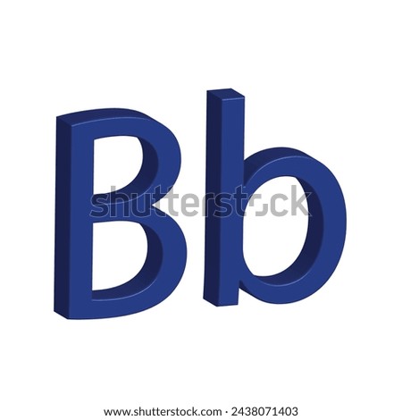 3D alphabet B in blue colour. Big letter B and small letter b isolated on white background. clip art illustration vector