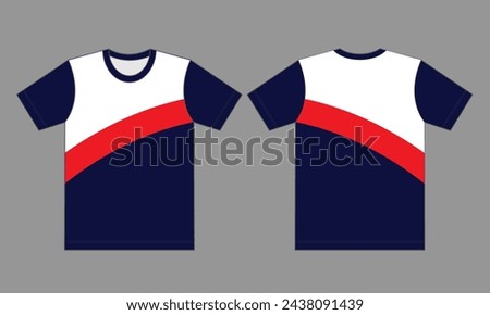 White-Red-Navy Short Sleeves T-Shirt Design On Gray Background.
Front and Back View, Vector File