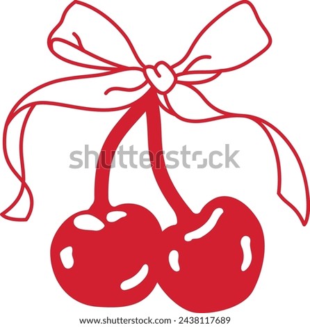 Cleanly drawn cherries with bow.