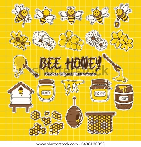 Funny Bee Honey Sticker Clipart Illustrations Set Printable