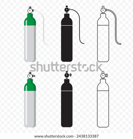 Oxygen cylinder icon set isolated on transparent background