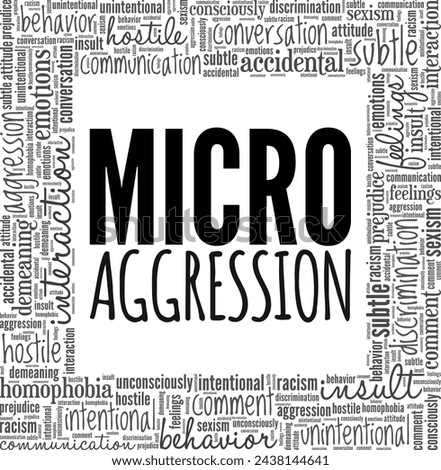 Micro Aggression word cloud conceptual design isolated on white background. Royalty-Free Stock Photo #2438144641