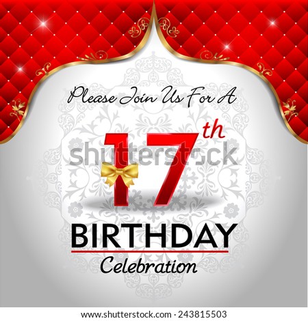 celebrating 17 years birthday, Golden red royal background - vector eps10