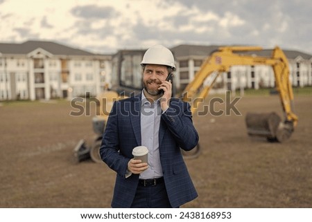 happy businessman construction investor at coffee break. businessman construction investor