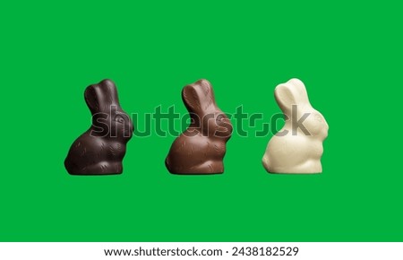 3 chocolate easter bunny on green screen 