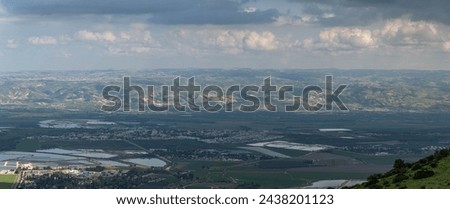 View of the Harod Valley and Jezreel Valley from the Gilboa Mountain range in Israel.
