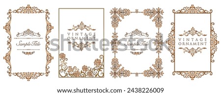 Decorative vintage frames and borders set. Set of gold photo frame floral for picture. Vector design decoration pattern style.