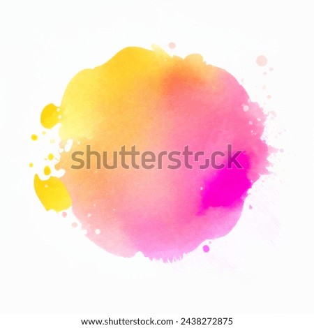 Yellow and pink watercolor wash vector illustration. A vibrant orange gradient watercolor splash on white canvas. Magenta hues bleed outwards, their intensity gradually softening 