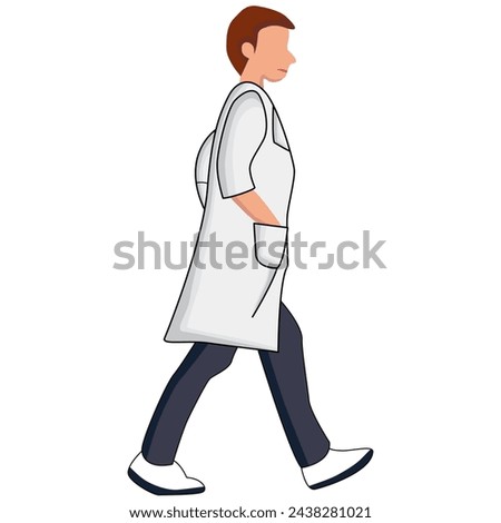  Doctor walking cartoon character wearing white coat. Clip art isolated  Professional presentation. Medical concept