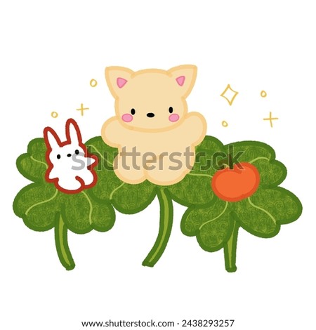 Cute Cat Illustration, Kitten Stickers, Clover Clip Art, Plants Icons, Orange Doodles, Rabbit Vectors, Animals Hand Drawn, Fruits Cartoon, Spring Picnic Animation