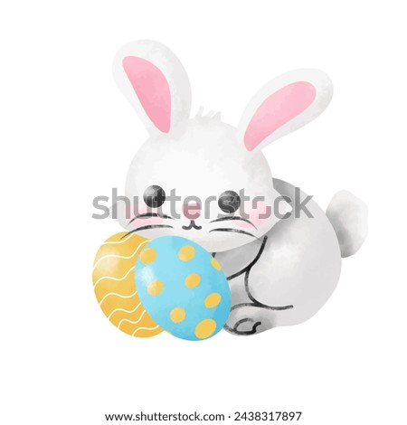 Easter bunny with egg. Watercolor illustration isolated on white background.