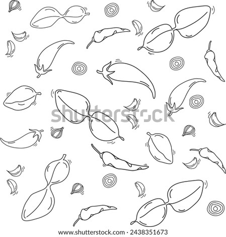 Illustration of spices that are commonly used in Thai food with a hot flavour. Royalty-Free Stock Photo #2438351673