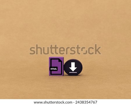 
rectangle and oval wooden cube with HTML file format and download icon. save file concept