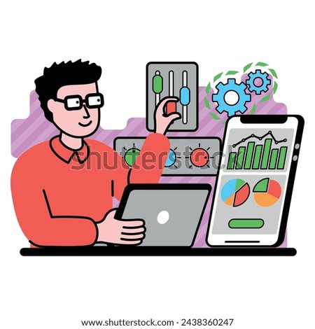 vector image with a man adjusts web application settings