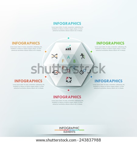 Modern infographics options banner with white pyramid divided into 6 options. Vector. Can be used for web design and  workflow layout