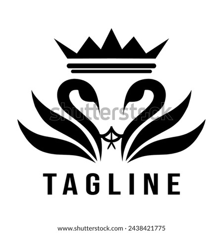 Double swan with crown black and white logo design