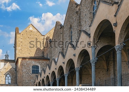Courtyard of famous Basilica di Santa Croce in Florence, Italy