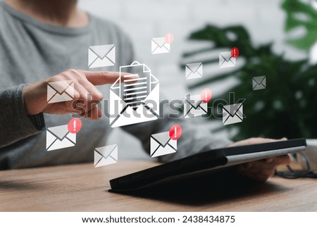 Notification Email, New Email, Electronic document concept, Women use tablets to check e-documents of Emails received online working on an internet network. Best  international communication