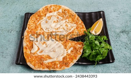 Turkish cheese lahmacun top view isolated