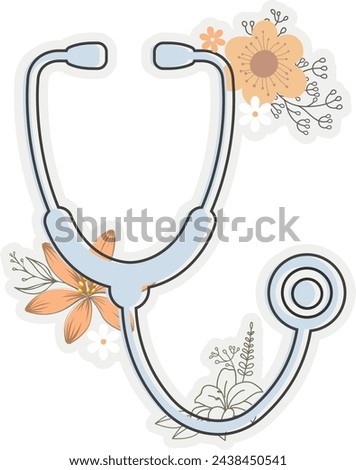 Stethoscope Sticker, Floral Stethoscope Sticker, Nurse Sticker, Medical Sticker, doctor nurse stethoscope flower vector