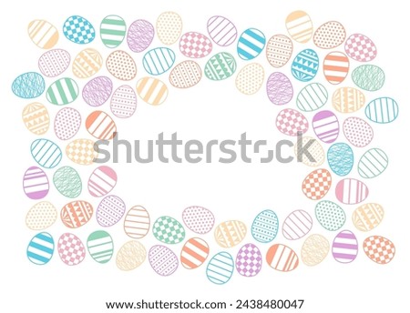 Painted Easter eggs frame, border with copy space on transparent. Line art style design, isolated vector. Easter holiday clip art, seasonal card, banner, poster, element, background