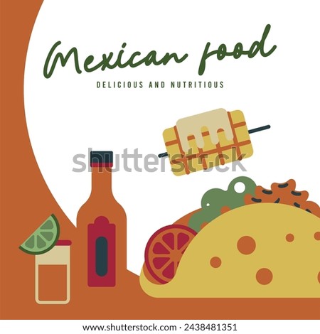 Mexican food background. Flat mexican food illustration background with food icons
