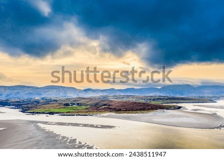 Aerial view of Loughros peninsula and dried up Loughros Beg Bay corner in the vicinity of Assaranca Waterfall, Ireland Royalty-Free Stock Photo #2438511947